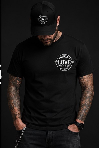 Black Tainted Love Paint and Co. shop tee, chest logo